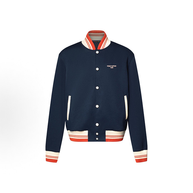 lv louis vuitton contrast embroidered varsity jacket